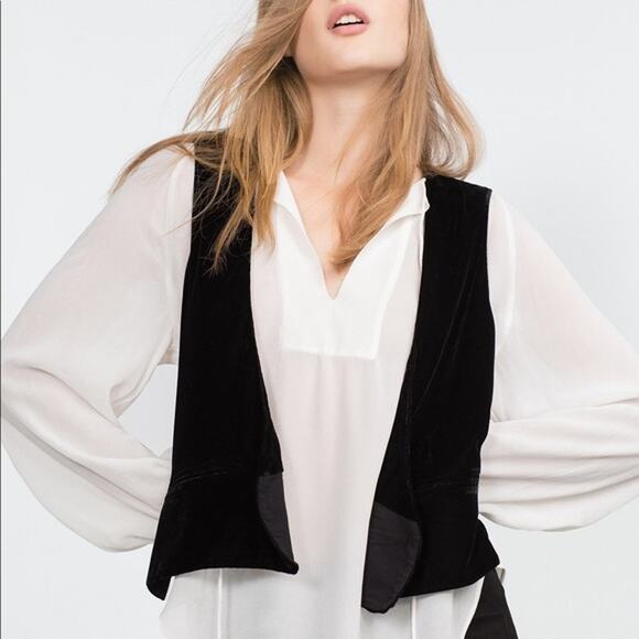 Zara Velvet Sleeveless Waistcoat Vest with Button Closure Black Women's Size M - Picture 1 of 5